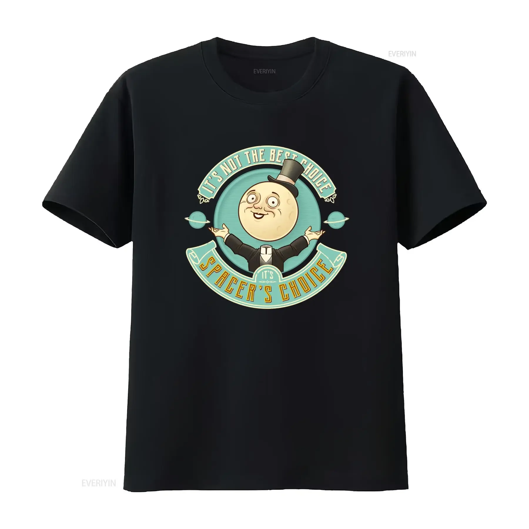 Spacer's Choice Funny Moon Character T Shirt Unique Outer Space Design for Men's Fashion vintage Washed fashion homme Stretched