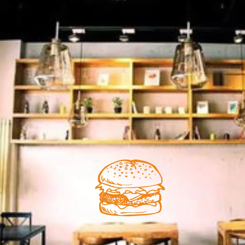 

Vinyl Art Wall Sticker Hamburger Food Kitchen restaurant Wall Decals hamburger Wall Decor Removable Waterproof Wallpaper 272