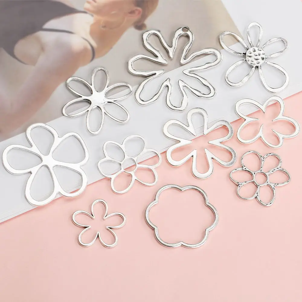 Acessórios de joias diy, pingente de liga de flor escavada personalizado e moderno, pingente de pulseira de colar simples