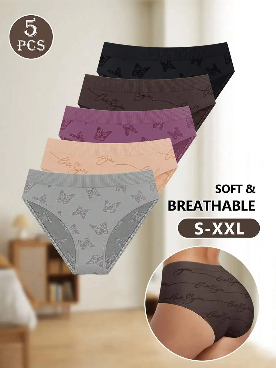

5 Pack Women Low Rise Breathable Printed Triangle Panties Soft Comfortable Underwear