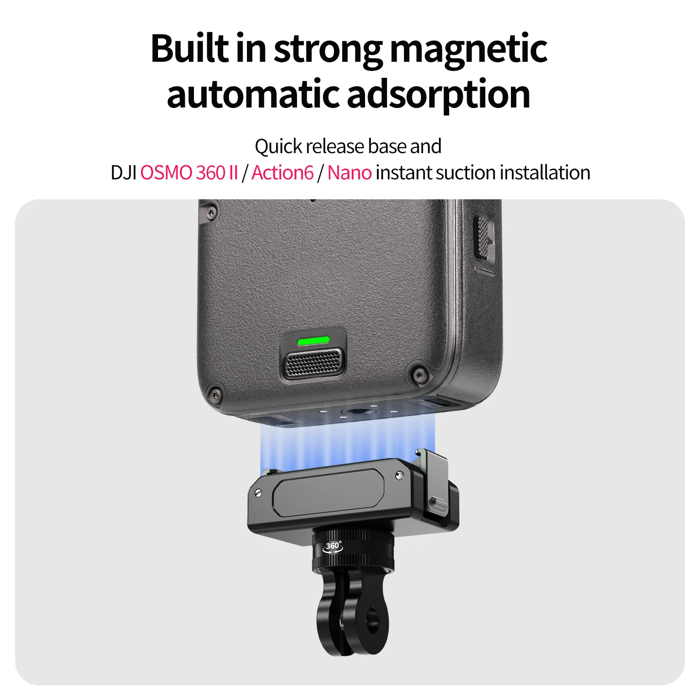 360° dämpfende Rotations-Magnetbasis für DJI Action 6 Osmo Nano, Aluminium-Doppelklemmadapter für Motorradhelm-Vlog-Halterung – Detail 7