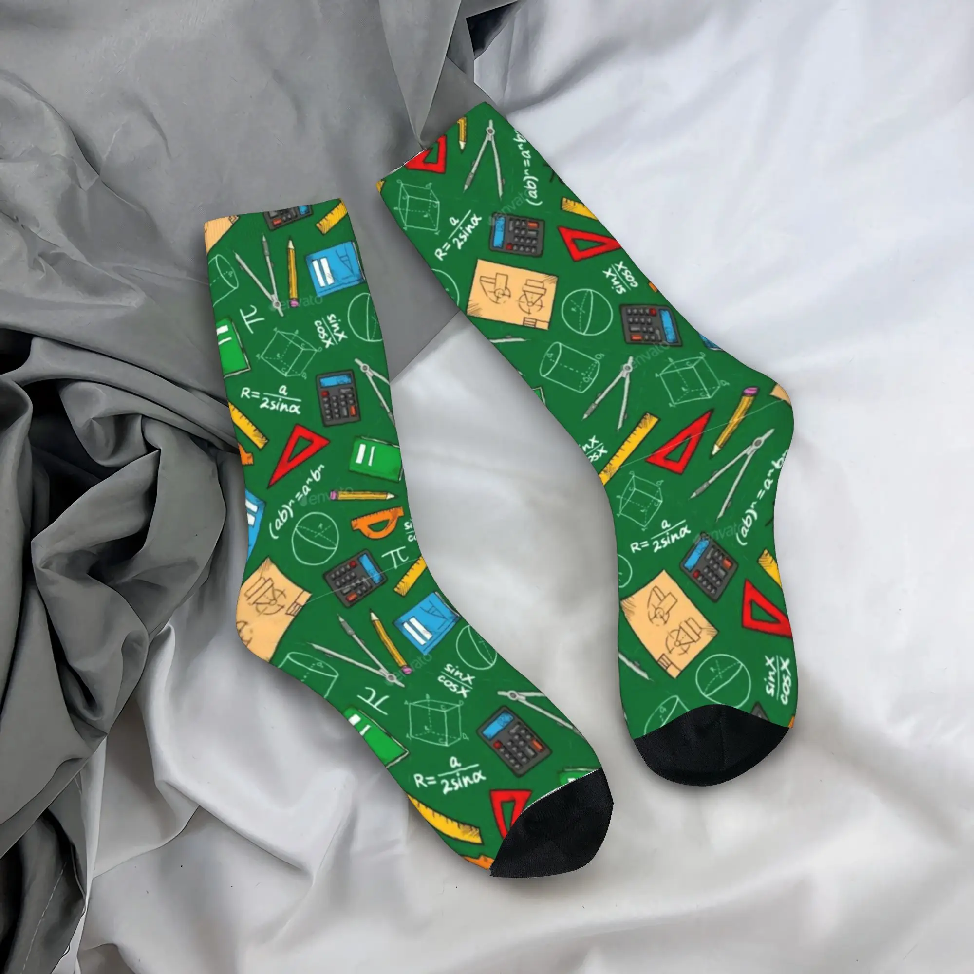 Women Men Socks Blackboard Math Color Geometry  Stockings Non Skid Breathable Socks Autumn Harajuku Design Running Sports Socks
