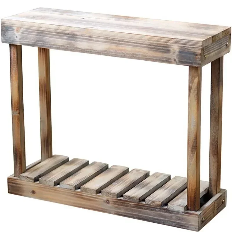 Retro solid wood floor-to-ceiling flower stand garden courtyard balcony flower pot tool rack anti-corrosion