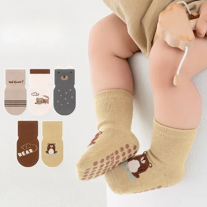 0-5Y Cartoon Baby Girl Boy Floor Socks Non Slip Cotton Soft Toddler Mid Length Socks for Kids Fox Bear Indoor Autumn Winter Sock