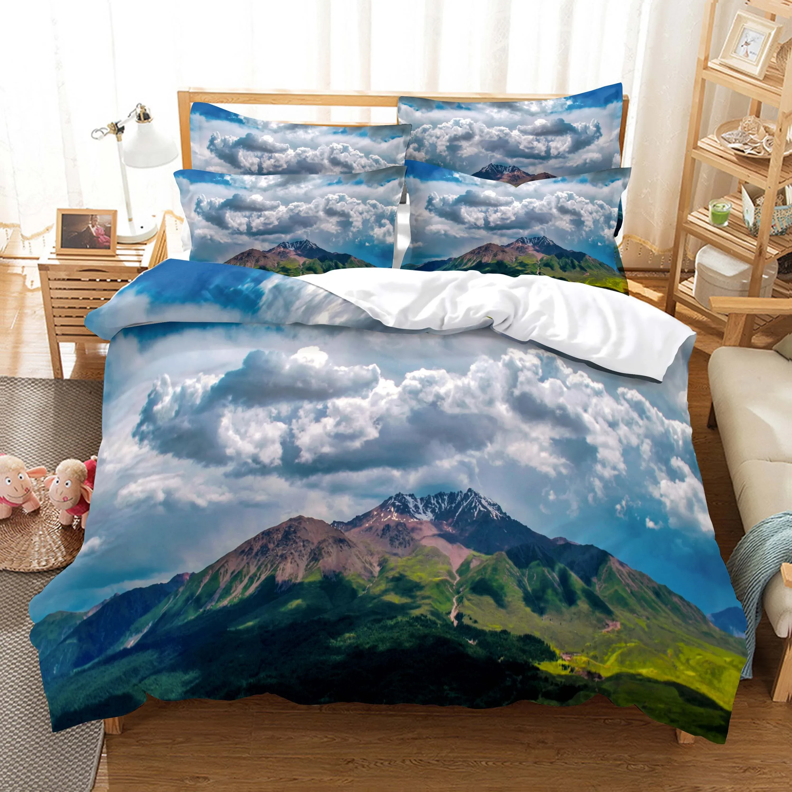 3D Alpine Flowing Water Forest View Duvet Cover King Queen Double Size Women Kids Girls Teens Warm Soft Gifts Bedroom Decoration