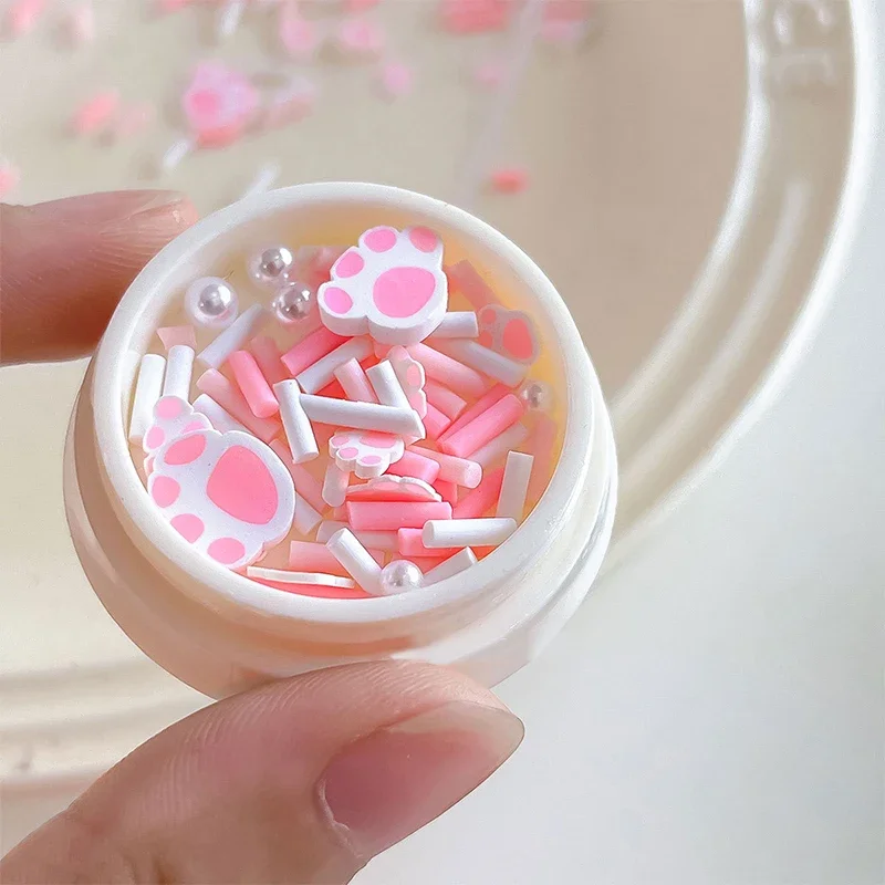 1 scatola di ciondoli per unghie in resina con zampa di gatto, perla 3D, decorazione con strass per unghie, unghie fai da te per donne e ragazze