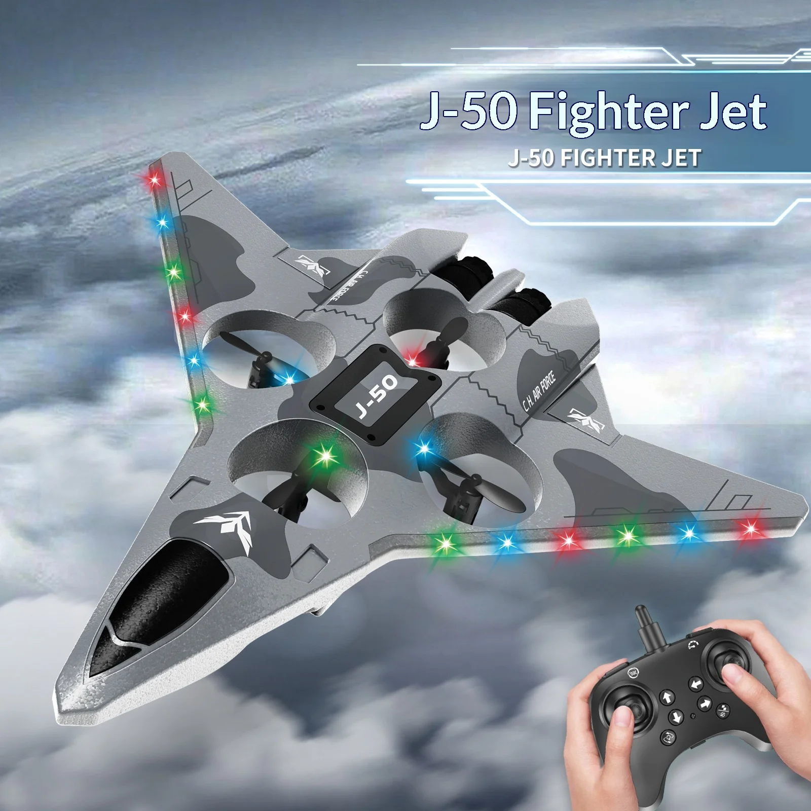 air-force-j50-remote-control-fighter-drone-24g-foam-obstacle-avoidance-four-rotor-long-endurance-led-lighting-outdoor-flight