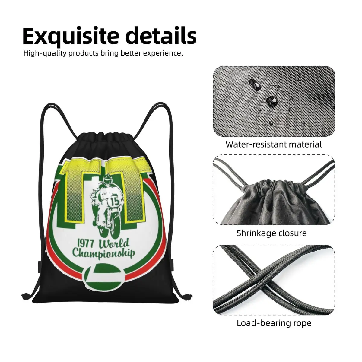 Motorcycle TT Endurance Race Drawstring Backpack Women Men Sport Gym Sackpack Foldable Isle Of Man Flag Training Bag Sack