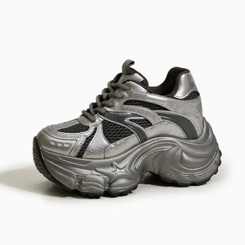 

Women's Casual Height-enhancing Shoes Autumn New Thick Sole 9CM Shoes Fashionable and Versatile Breathable Hollow Mesh Sneakers