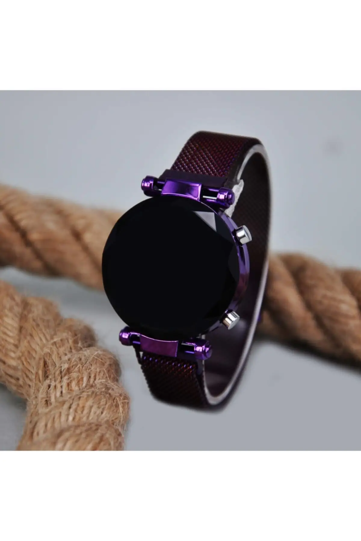 Purple Color Magnet Mesh Watchband White Led Figure Elegant Women Wristwatch Su-186