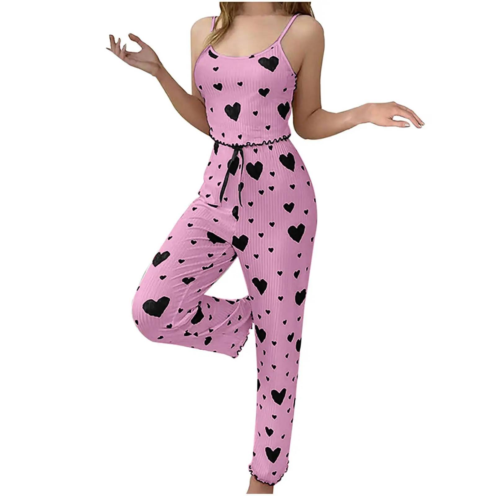 Damespyjama plus size pyjamaset 2-delig kort vest + broek wit ademend zacht casual liefdesprint