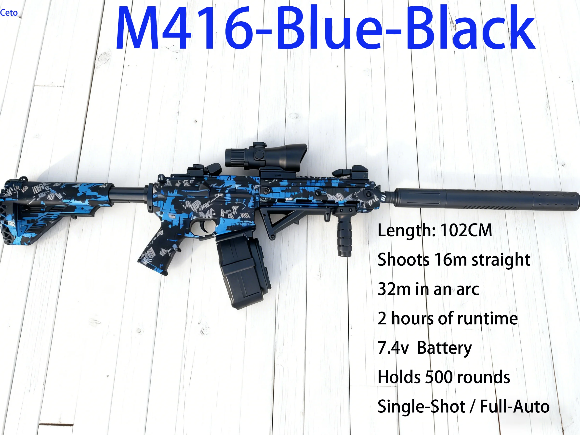 

Игрушечный бластер Auto-Fire для детей, пистолет с гелевыми водяными шариками M416, диапазон 30 м, игра на открытом воздухе и боевая игра, подарок для мальчиков и девочек 8–16 лет