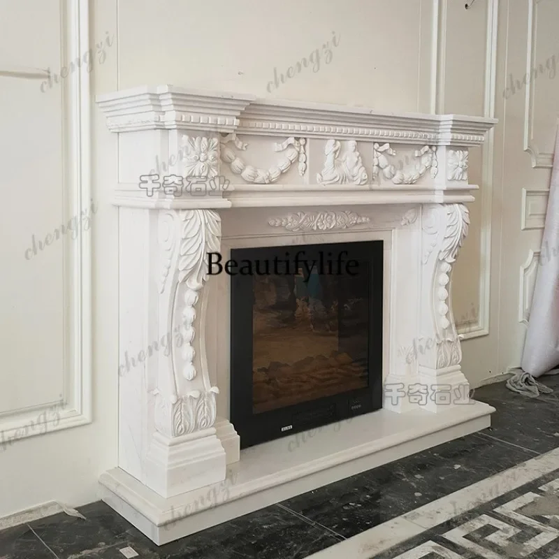 A4567 Stone fireplace French marble mantel European villa living room stone fireplace decorative cabinet customization