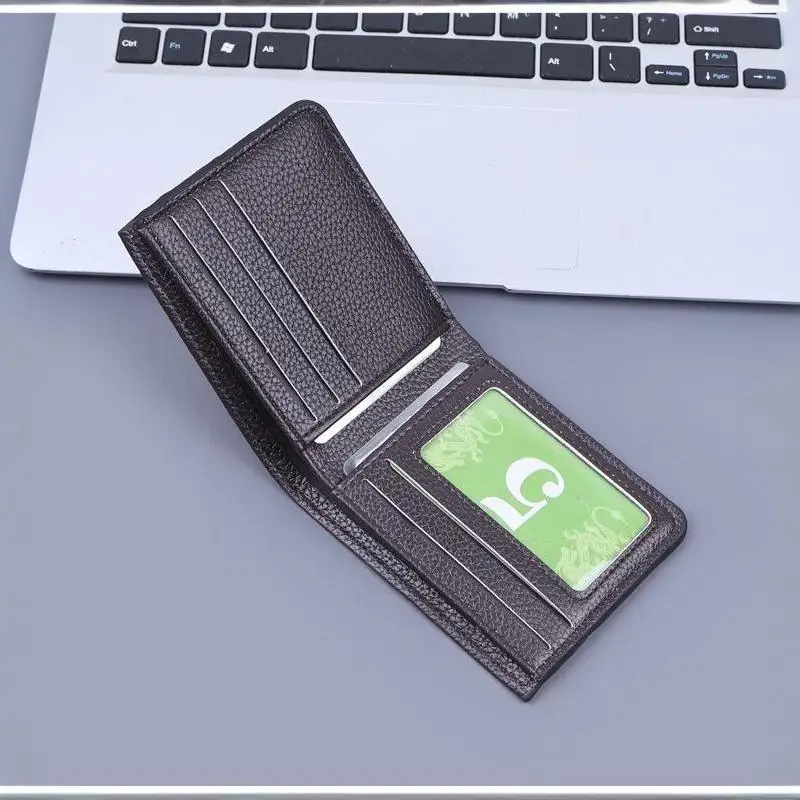 Retro Minimalistisches PU-Leder Herren-Portemonnaie Schwarz Kaffee Große Kapazität Mehrere Taschen Zweifach Faltbarer Ausweishalter für Männer und Frauen – Detail 8