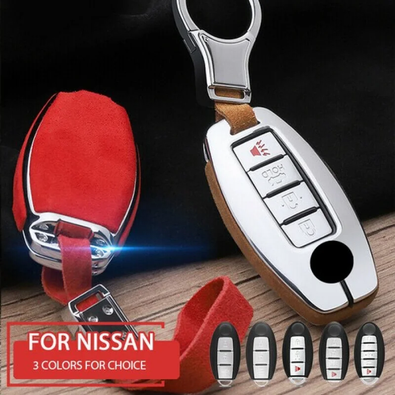 

A+ Zinc Alloy Suede Leather Car Remote Key Fob Case Cover For Infiniti For Nissan