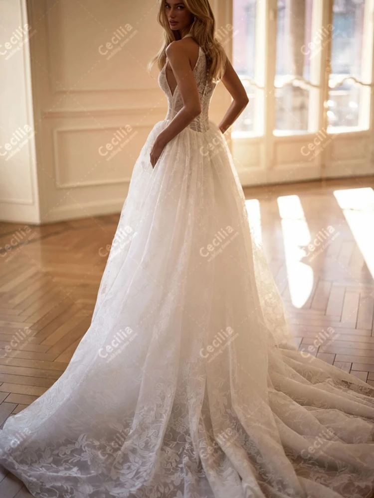 Charming Wedding Dresses A Line Lace Bridal Gowns Sleeveless Backless Robes For Formal Party Pretty Customized Vestidos De Novia