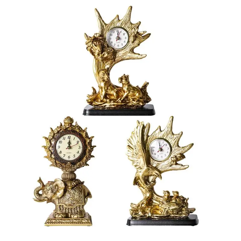 

Vintage Desk Clock Battery Operated Resin Clock With Metal Pointer Novelty Home Decoration Unique Animal Figurine For Living