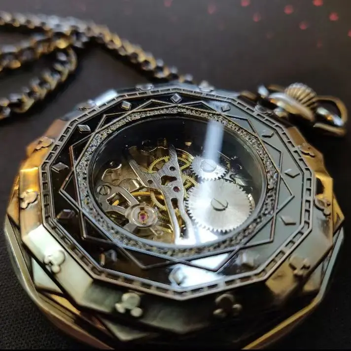 Retro Bronze Steampunk Men Mechanical Hand-wind Pocket Watch Hollow Roman Dial Skeleton Clock Waist Chain Pocket Watch Gift 2025