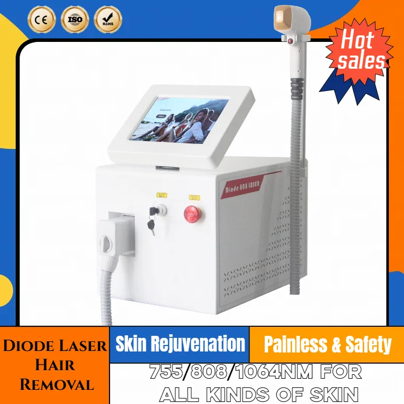 

3 Wavelength 808nm 755nm 1064nm 808 Diode Laser Hair Removal Machine Permanent Cooling Head Painless Epilator