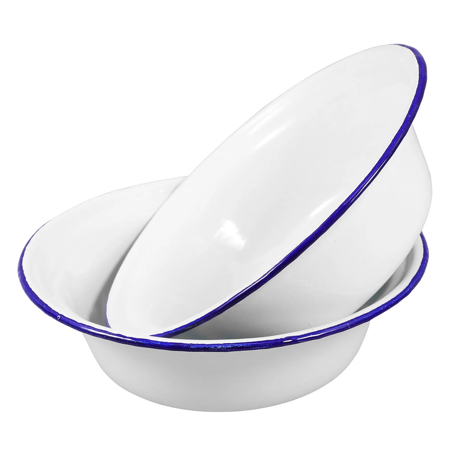 2Pcs Household Enamel Bowls Soup Basins Retro Rust Resistant Kitchen Salad Fruit Serving Bowls Enamel Bowl Simple Basin