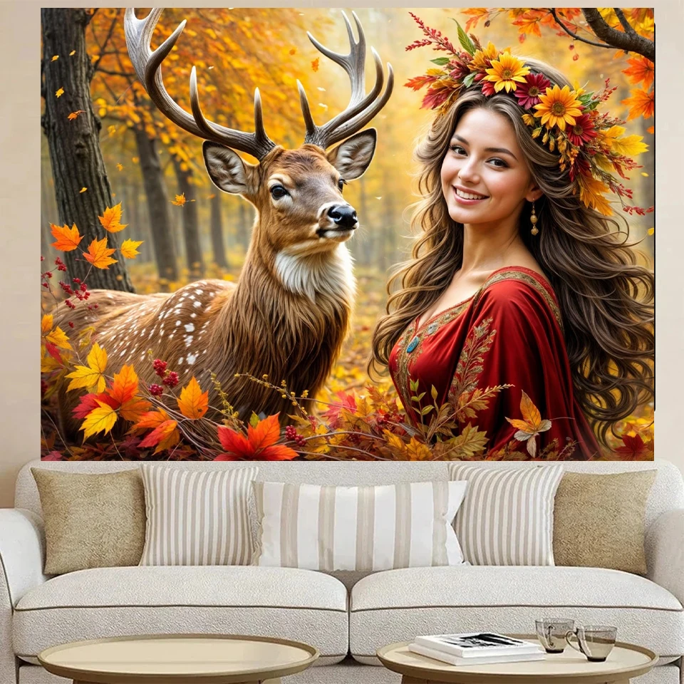 

New Diamond Drawing Cartoon Girl Full Square/Circular Mosaic Deer Picture Embroidery 5D Indoor DIY Painting Home Decoration