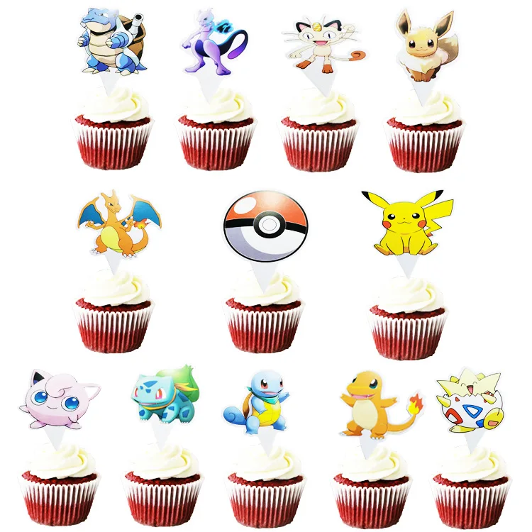 Pikachu Pokemon decorazioni per feste Pokemon Go Party Cupcake surround Kid Birthday Border dessert Topper Table Baking Supplies