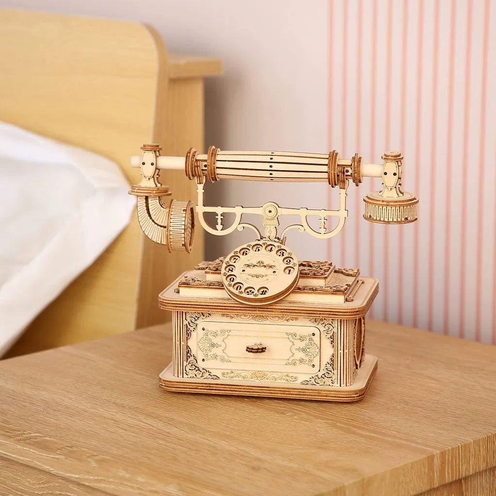 

Creative Retro Telephone 3D Wooden Puzzle For Children Toy Home Tabletop Model Kits For Decoration And Christmas Birthday Gifts
