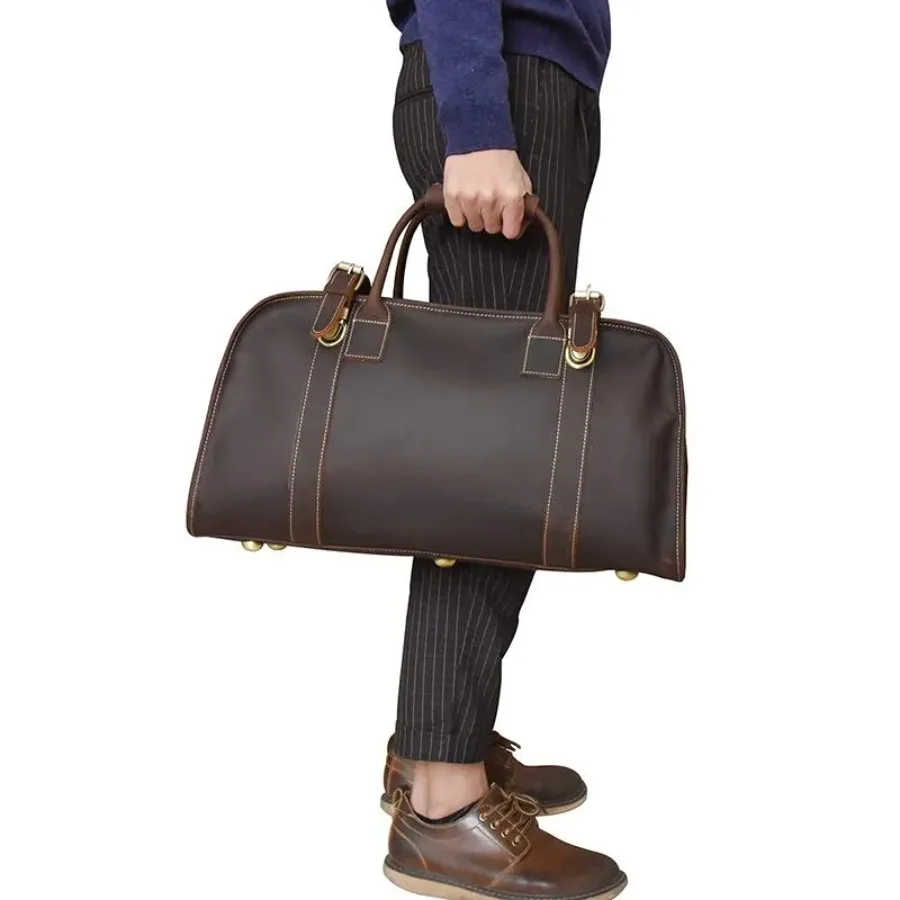 Vintage Leather Weekender Bag | Large Capacity Travel Duffle for Men Women