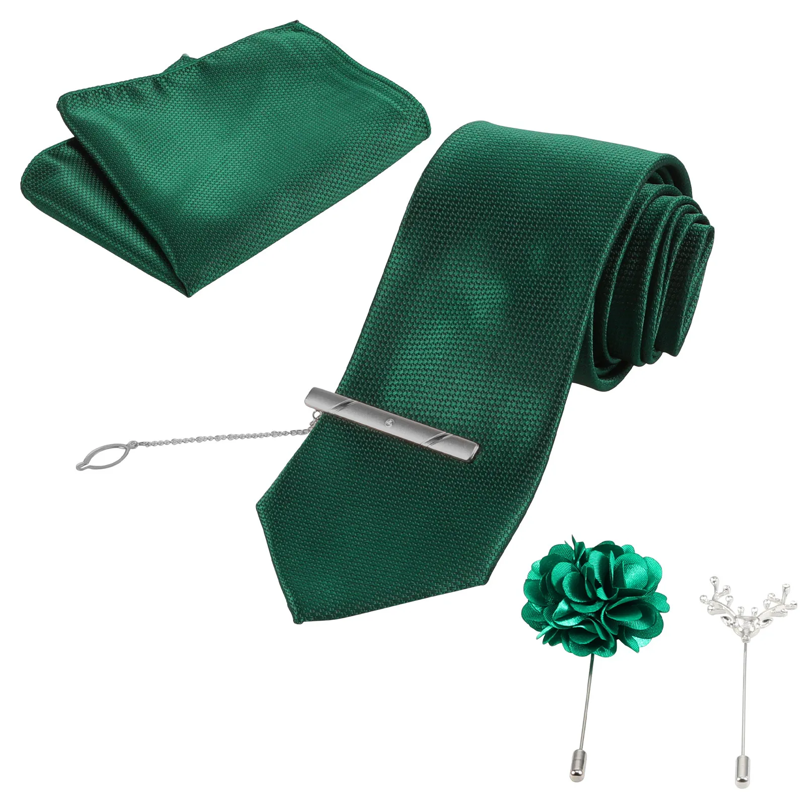 5Pcs Men's Necktie Set Tie Pocket Square Lapel Brooch Boutonniere Tie Clip Windproof Stylish Business Wedding Outfit