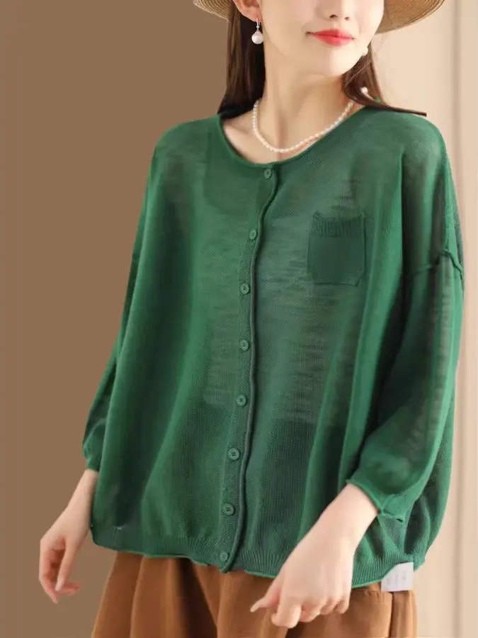 الرجعية الكتان محبوك سترة مفتوحة المرأة عادية فضفاض التخسيس ملابس خارجية ربيع 2025 جديد Sle سترة قطنية مريحة #2