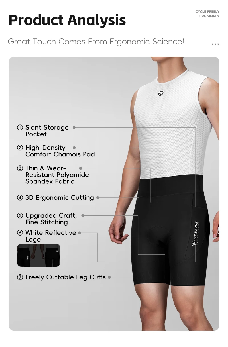 WEST BIKING Herren-Radhose, schnell trocknend, atmungsaktiv, gepolsterte Fahrradhose für Straßen- und Mountainbike-Fahrten im Sommer, leicht – Detail 5