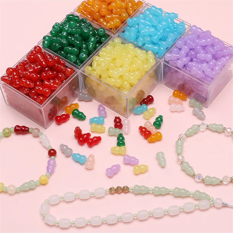 8×14MM Color Imitation Jade Straight Hole Gourd Glass Beads Loose Bead Handmade For Jewelry Making Bracelet Necklace Accessories