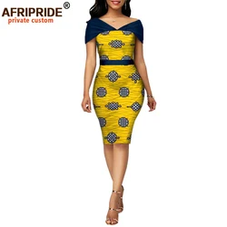 African Wax Summer Bodycon Dresses for Women AFRIPRIDE Tailor Made Adjustable Sleeves Knee Length Women Party Dress A1925006