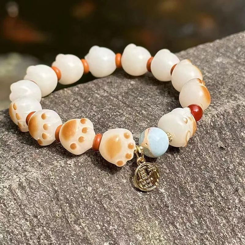 New Resin Cat Claw Lucky Cat Cartoon Bracelet Women Chinese Style Small Cute Ethnic Style Jewelry Couple Student Birthday Gift