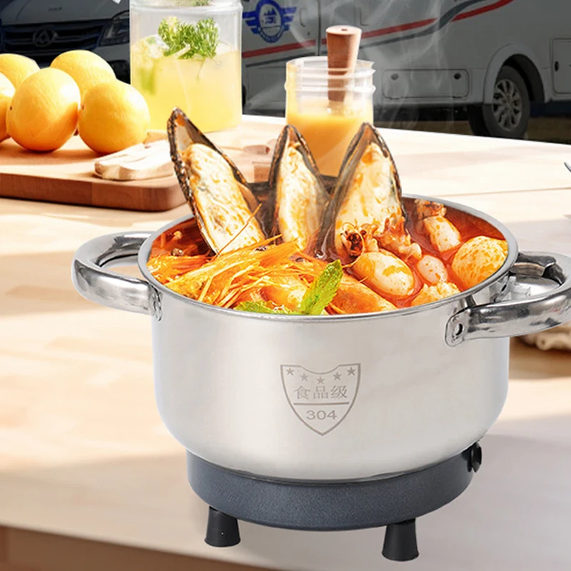 Multicooker For Car Truck 12V 24V Electric Frying Pan Cooking Skillet Mini Rice Cooker Soup Hotpot Heater Travel Food Boiler