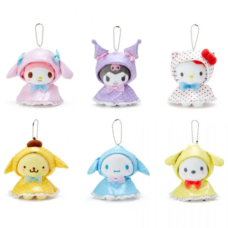 Japanese cartoon cute Sanrios raincoat polka dot Kuromis hello Kittys rainy day doll plush toy doll pendant girl heart gift