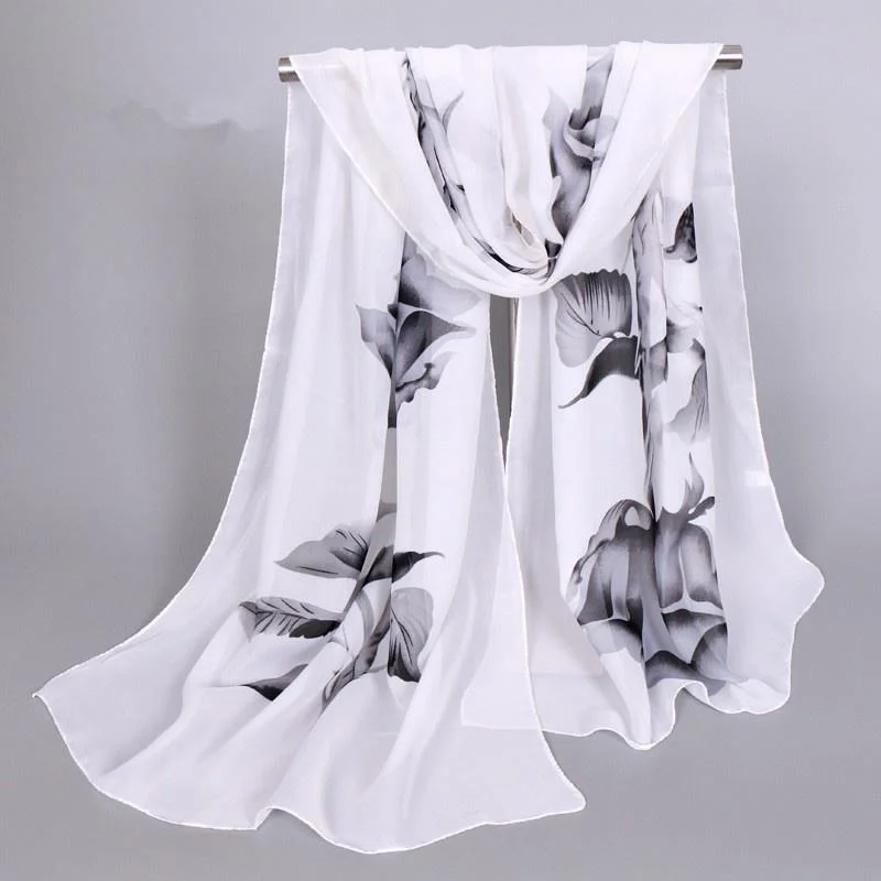 1Pc New Fashion Chiffon Silk Hijab Women's Long Soft Rose Flower Print Scarves Foulard Women Shawls view 4