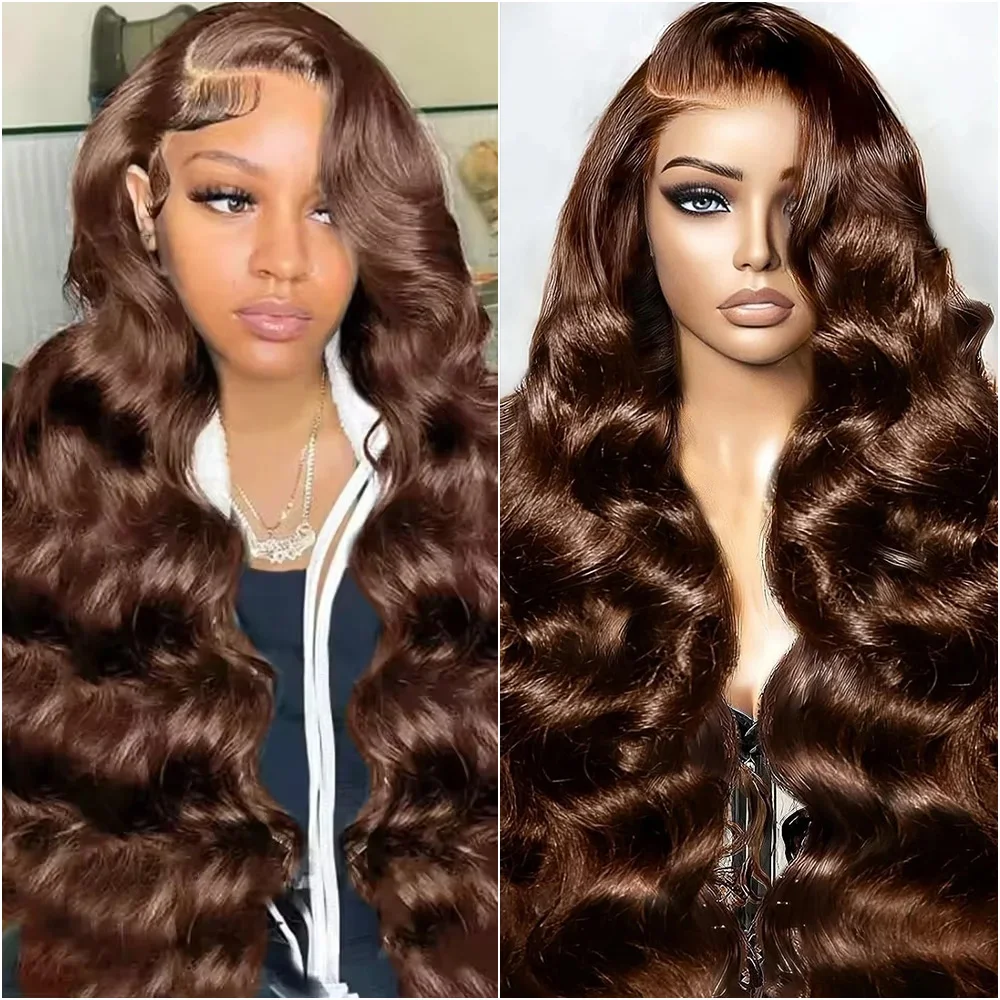 

220 Density Chocolate Brown 40 Inch Lace Frontal Body Wave Wig Brazilian 13x6 HD Lace Front Human Hair Wigs Preplucked For Women