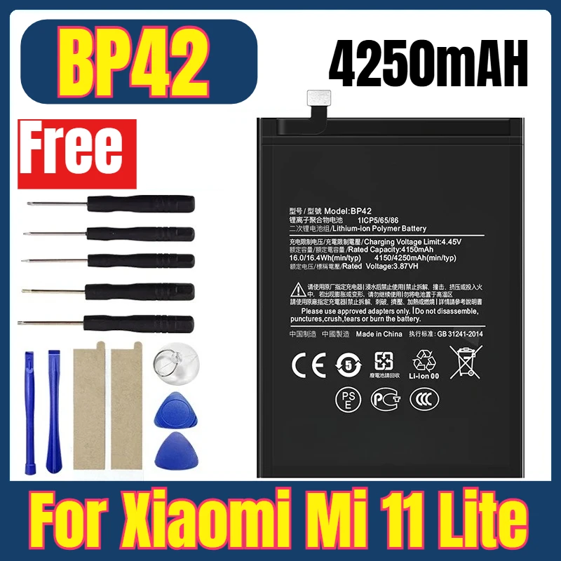 

BP42 4250mAh Mobile Phone Batteries for Xiaomi Mi 11 Lite Battery+Free Tools