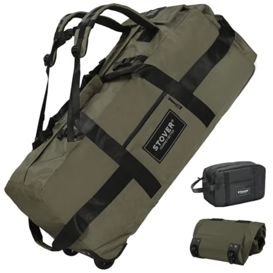 

45/80/ Rolling Duffel Bag with Wheels, X-Large Durable Travel Duffle + Toiletry Bag, Heavy Duty, Packable with Shoulder Straps-