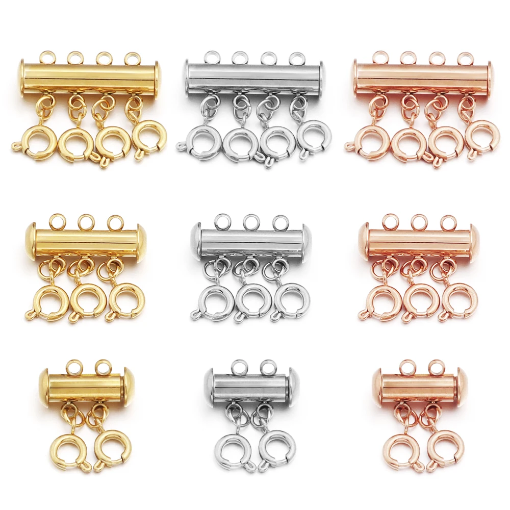 

1set 2/3/4 Rows Stainless Steel Multi-layer Necklace Magnetic Clasps Slide Clasp Buckles Tubes For Bracelet Jewelry Making