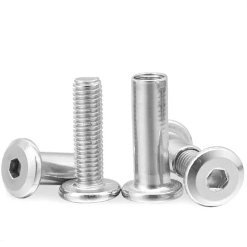 2-10pcs M3~M8 304 Stainless Steel furniture nut with screw Flat hex Splint Screw Nut Combination Album Butt Account Book Nail