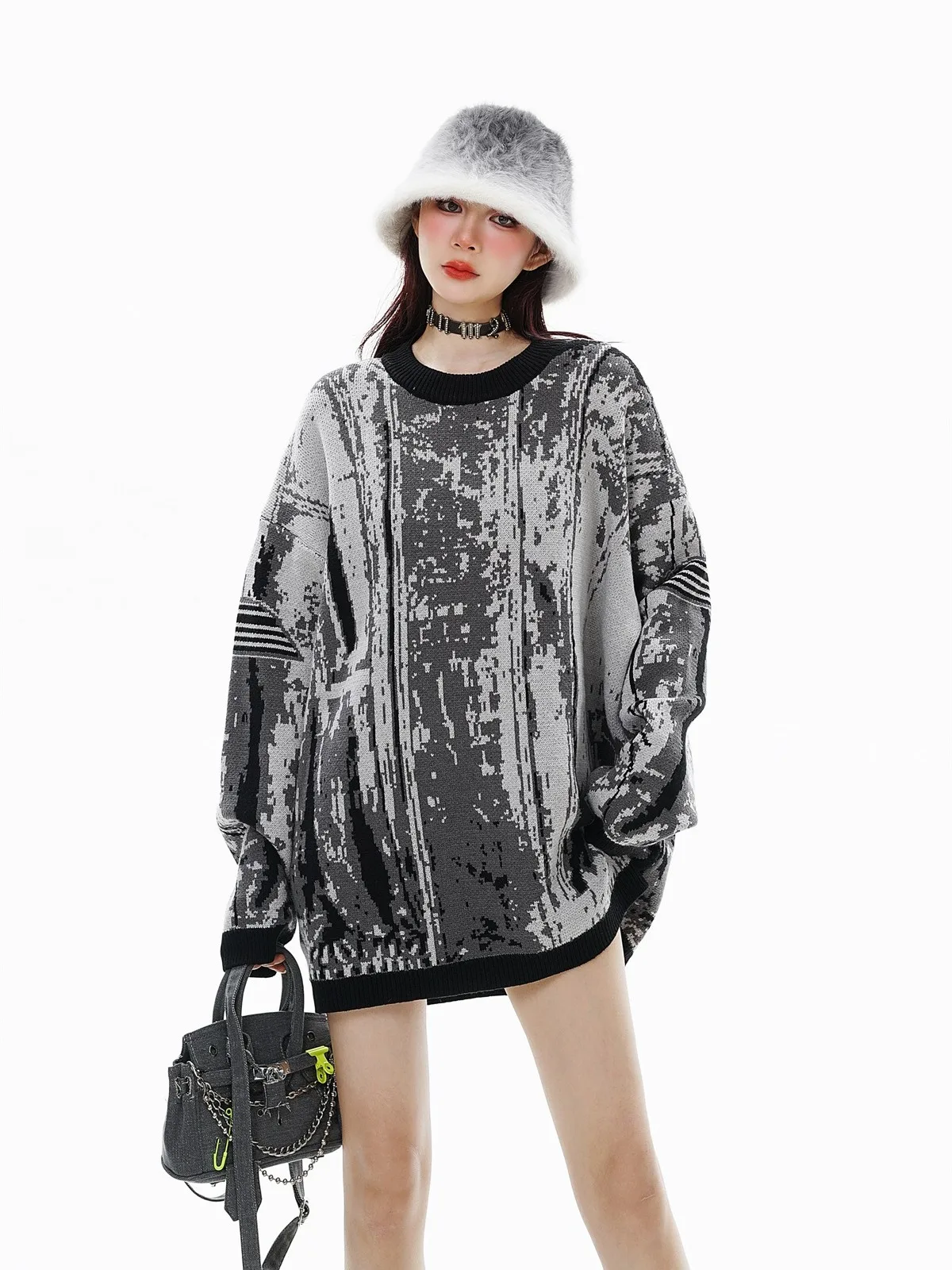 Dirty Ugly Distressed Punk Goth Sweaters for Women Men Couple Y2k Streetwear Winter Clothes Pullover Knitwear Oversized