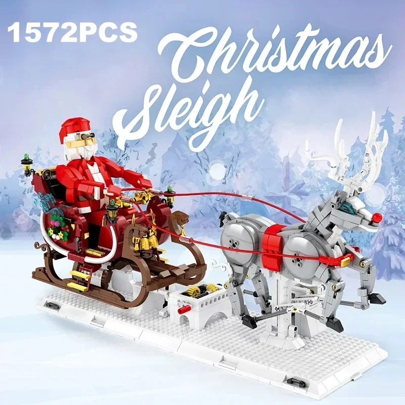 

1573PCS Santa Claus Elk Sledge Building Blocks DIY Snowy Street View Models Bricks Desktop Decoration Toy For teens Holiday Gift