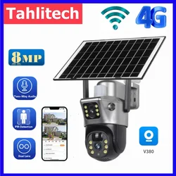 2026 Outdoor 4K 8MP Wireless Solar Camera 4G Sim Dual Lens Wifi IP PIR HD Night Vision Camera V380Pro PTZ Security CCTV Monitor