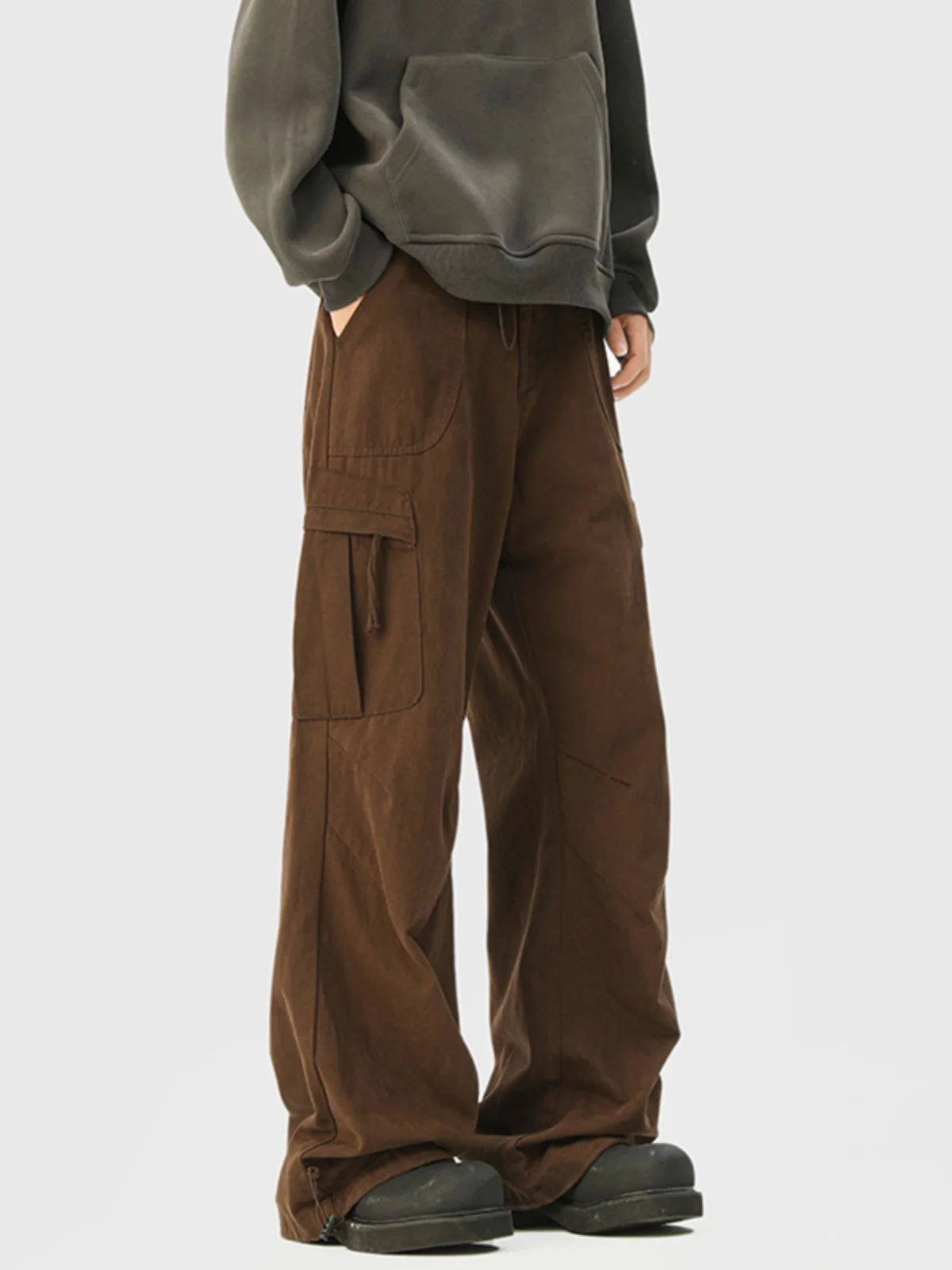 

Ce Brown Men's Workwear Pants Autumn Winter Loose Fit Casual Straight Leg kets Large Waed Jeans Youthful Vitali Sle