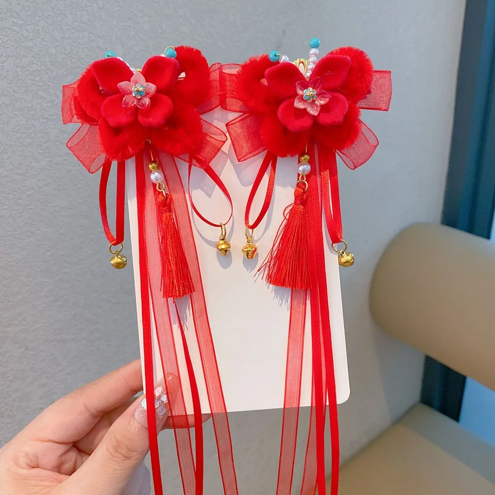 

Chinese Style Children's New Year Hairpin Tang Suit Hanfu Headwear New Year Barrettes Cute Flower Ancient Style Hair Clip Winter