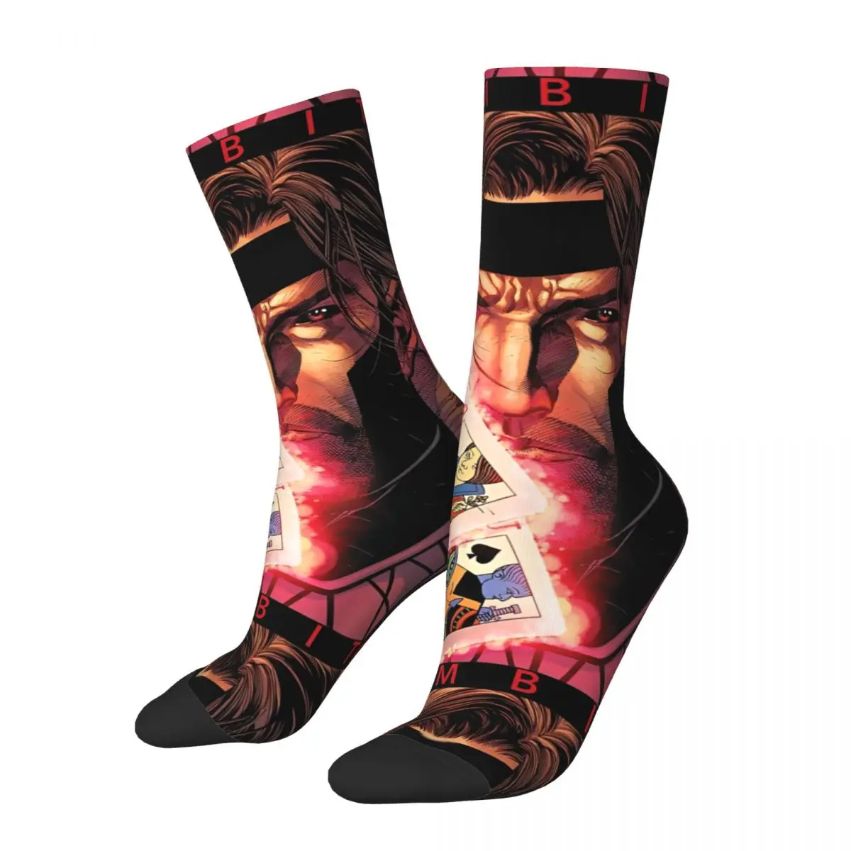 Winter Warm Fashion Women Men X-Men Gambit Glowing Cards Socks Sweat Absorbing Football Socks