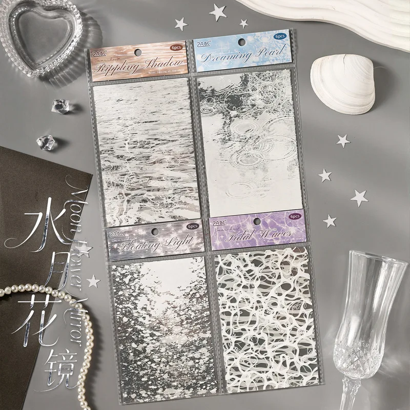6Pcs Water Ripple Silver Foil PET Stickers Clear Decor Stickers for Journal Album DIY Craft Projects