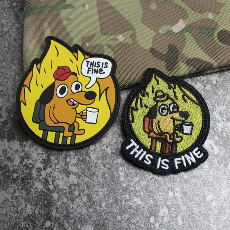 To jest w porządku PVC łatka haftowana pies pijący kawę śmieszne słodkie kreatywna taktyczna plakietka DIY aplikacje zdobią dla torba na ubrania